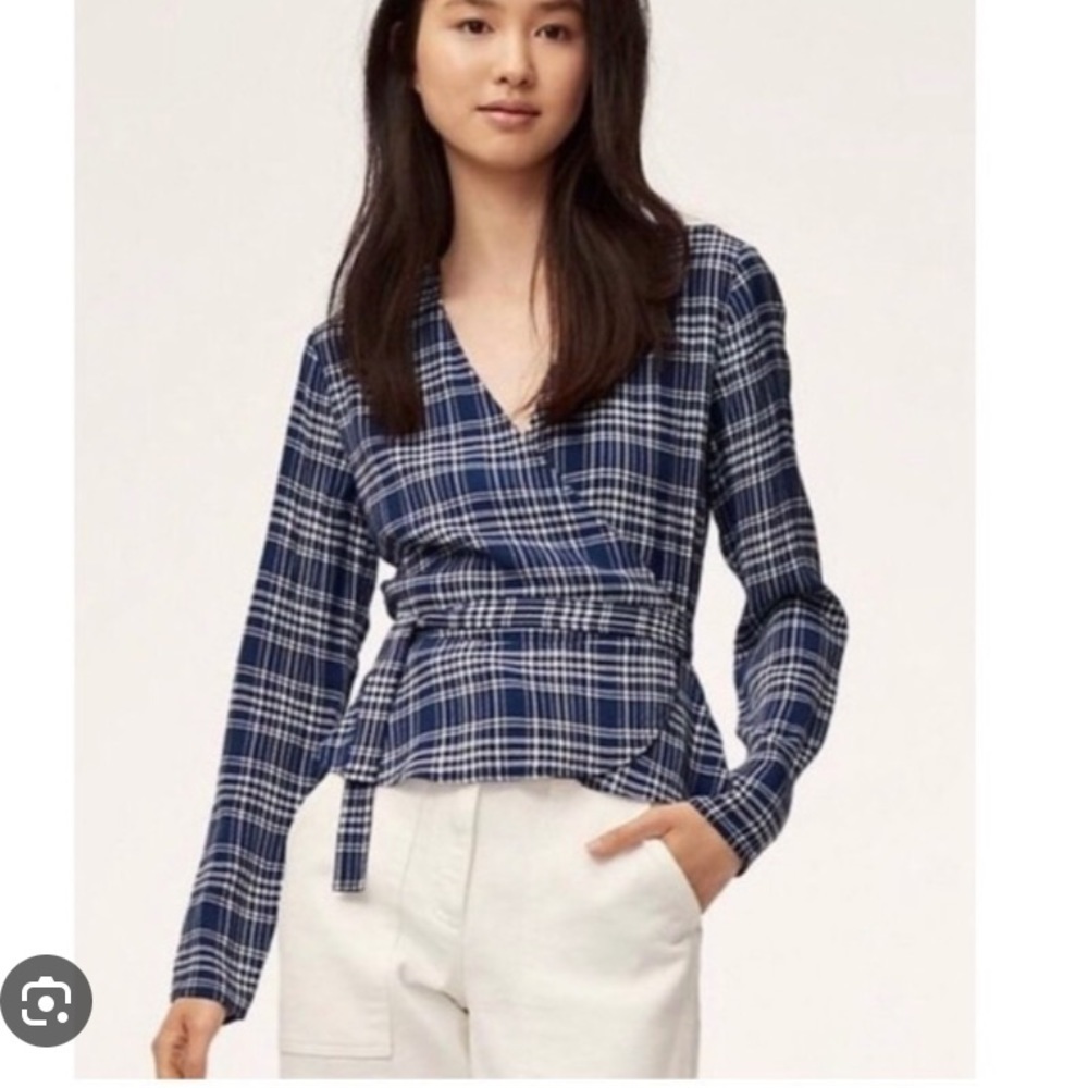 WILFRED Free Shannon wrap plaid blouse long sleeves Size M